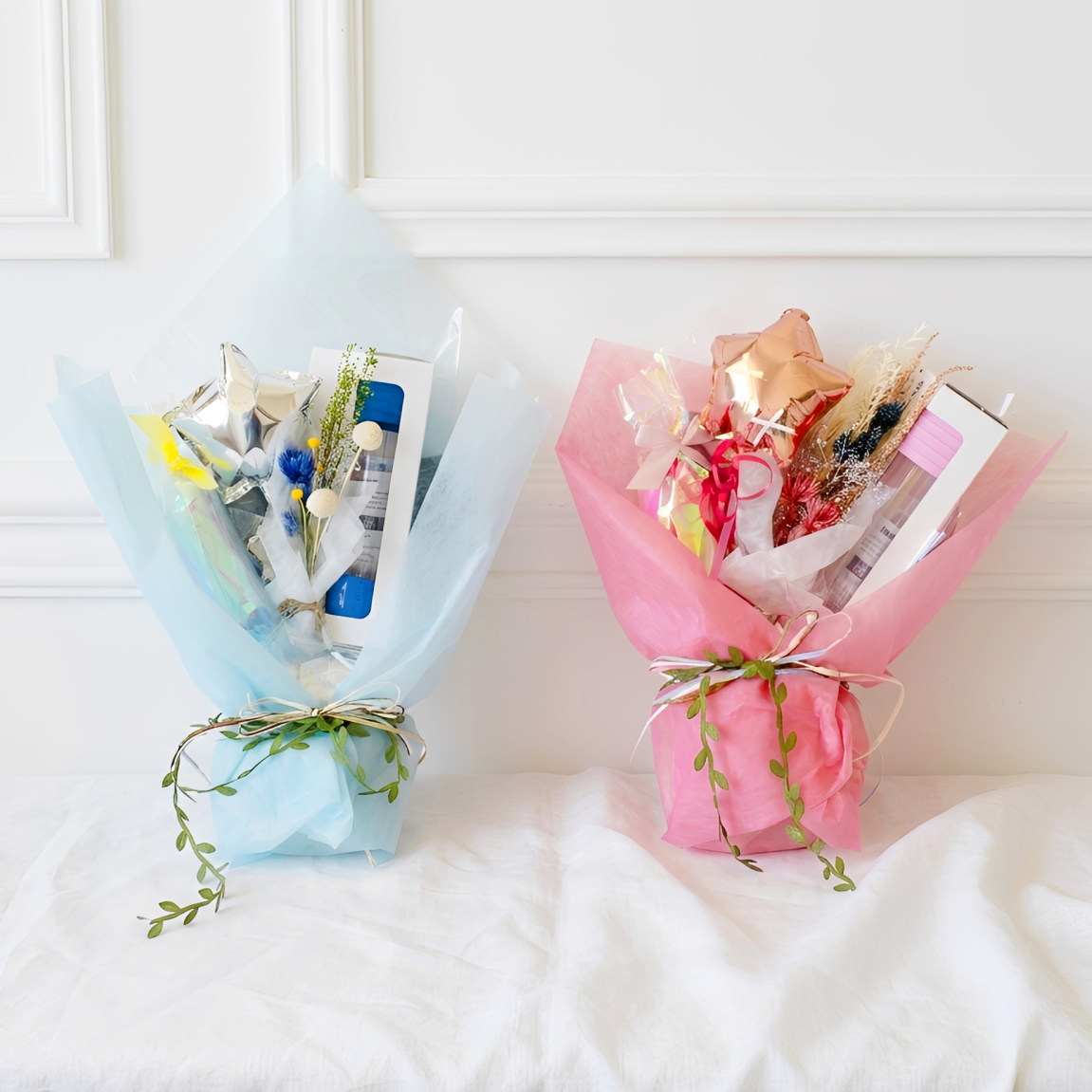 おむつブーケ〈知育おもちゃ センサリーボトル付き〉